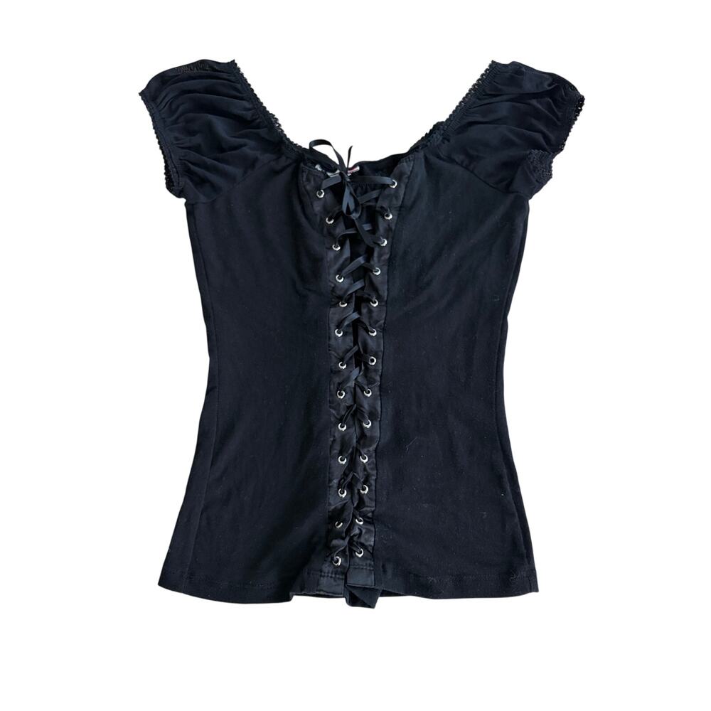 vintage y2k body central black lace up corset top whimsigoth goth small